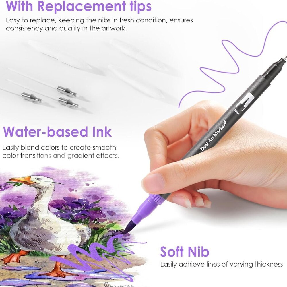 Double Brush Marker Pens, 72 Colors Art Markers Set with Fine Tip and Brush Tip - Picture 4 of 8
